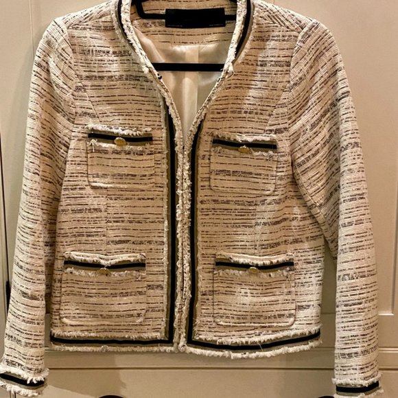 Zara Jackets & Blazers - Zara Tweed Blazer, Raw Hem (Cream with Black plus gold hardware) Size S